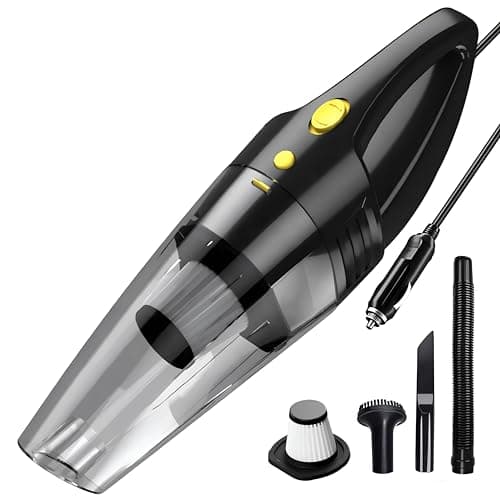 DETACHI Car Vacuum Cleaner - Portable 2 in 1 Wet & Dry Cleaner for Car with High 6000PA Powerful Suction 12V DC for Deep Cleaning, HEPA Filter, Filter for Allergens, Cigarette Lighter Cord -Black