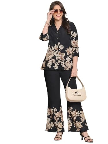 F2G Enterprise Women Co-Ord Set Women 2 Pic Stylish Women's Button Down Cotton Blend Printed Kurta Set, Kurta-Set for Woman – Viscose Rayon Kurta & Plazoo Pant (in, Alpha, XL, Regular, Black)
