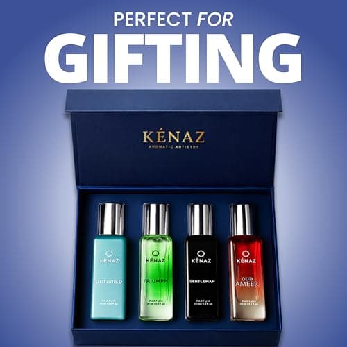 KENAZ Men Perfume Gift Set| Better than EDP, EDT, EDC | 4 x 20ML Perfumes | Woody & Fresh Aromatic Notes | Long Lasting and Luxury Parfum | (Untamed, Triumph, Gentleman, Oud Ameer) | Dubai Crafted | I 3