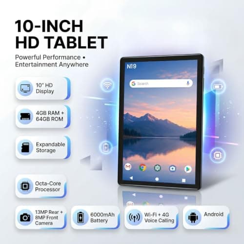 IKALL N19 10.1-Inch Android Tablet | Fast Octa-Core Performance | 4GB RAM, 64GB ROM | 13MP Rear + 8MP Front Camera | Long-Lasting 6000mAh Battery | WiFi & 4G Calling – Gray 3
