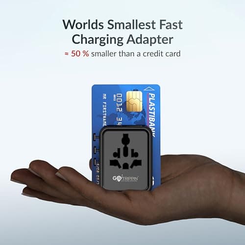 Gotrippin by Destinio Universal Travel Adapter - (25W) 5-in-1 Fast Charging Multi Plug Adapter, 2 Type C; 1 USB A; 1 USA Socket; International All in One Charger Adaptor 3