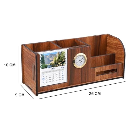 Deskart Stylish Pen Holder Stand with Clock, Two Years Calendar, Business Visiting Card & Mobile Holder | Multipurpose Desk Organizer for Office Desk and Gifting 4