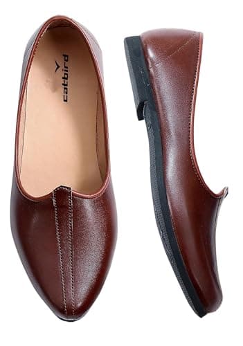 CatBird Men's Brown Traditional Ethnic Nagra | Classic Design Jalsa Mojaris Jutti 5 UK