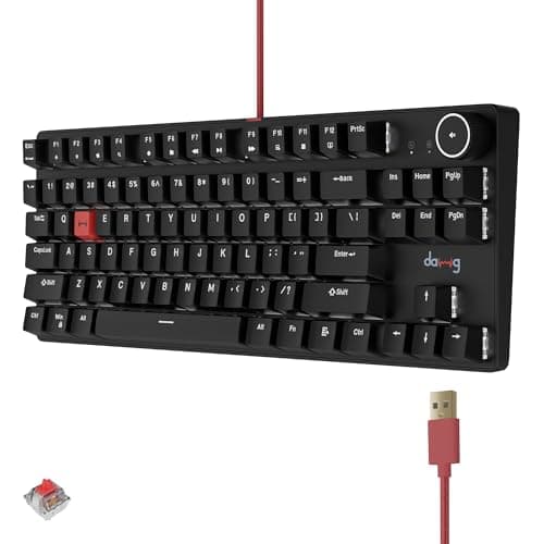 daWg Highkey 373, Anti-Ghosting Wired Mechanical 80% Keyboard, White Backlit LED, Fiery Red Switches, 85 Double-Shot PBT Keycaps, 1000Hz Polling Rate, Volume Knob, 1.8m Braided Cable