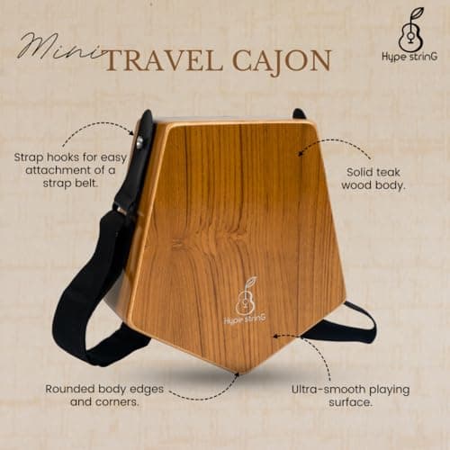 Hype String Mini Travel (Double-Sided) Cajon || Made of Solid Teak Wood With Cover Bag and Strap 3