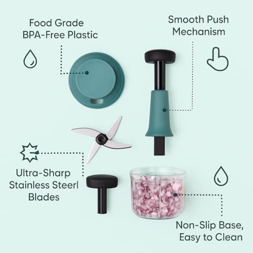 1100ml Vegetable Chopper for Kitchen | 2-in-1 Manual Push Slap Chopper | Mini Hand Cutter for Onion, Salad & Carrot | Steel Blade Chopper with Container | Compact Veg Cutter for Home Use 2