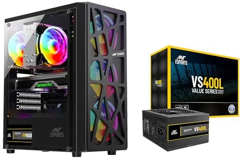 Ant esports Combo Elite 1100 Mid-Tower Computer Case/Gaming Cabinet - Black with Ant Esports VS400L NonModular High Efficiency Gaming Power Supply/PSU with Continuous Power and 120mm