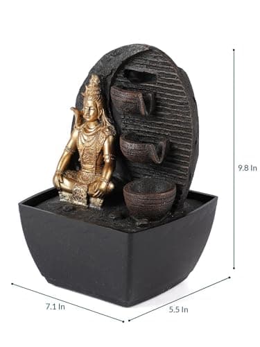 VIVARS Lord Shiva Water Fountain for Home and Office - Golden-Brown led Light Table Fountain for Living Room or Gifting Purpose 2