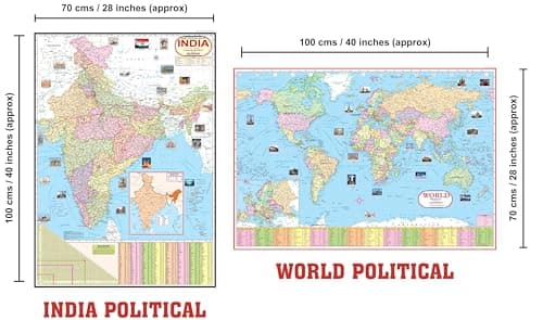 India and World Political Map - LAMINATED | Size - 70×100cm | India Map | World Map 3