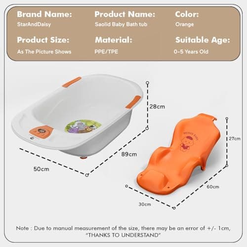 StarAndDaisy Baby Bath tub for 0 to 5 Years with Temperature Sensor/Bath tub for Kids 0-3 Years for Kids with Anti-Slip Legs/Bath tub for Baby with Baby Bather Without Wheel(White-Orange) 5