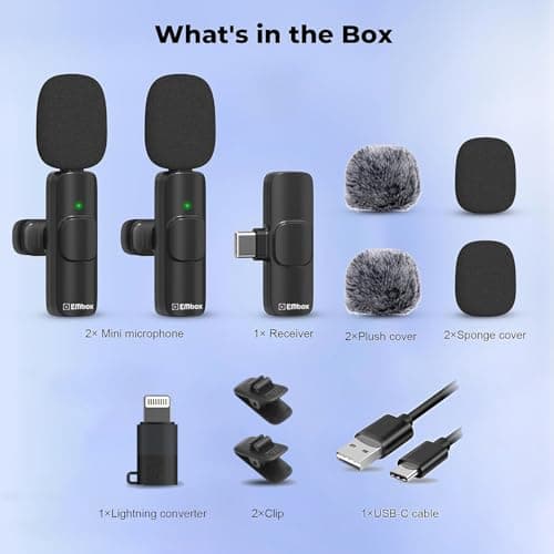 EMBOX Mic Wireless with Type-C & Lightning, Wireless Dual Mic for YouTube Recording, 2.4GHz Wireless Microphone with Noise Cancellation, 20m Range, 6H Battery, Magnetic Clip (K9-B) 3