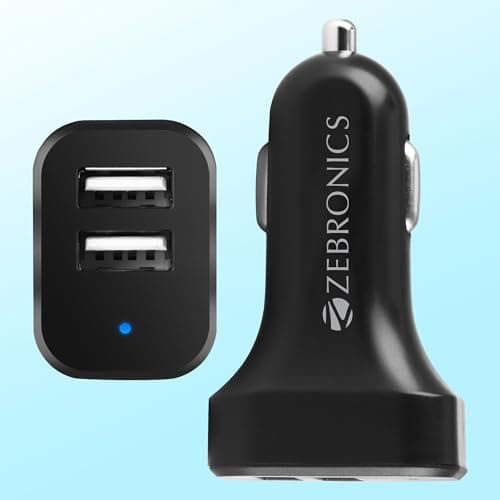 ZEBRONICS CC242A3 Car Charger with 10.5 Watts, Dual USB Ports, Compact Design, Built in Protections, LED Indicator, Included USB - Type-C Cable 2