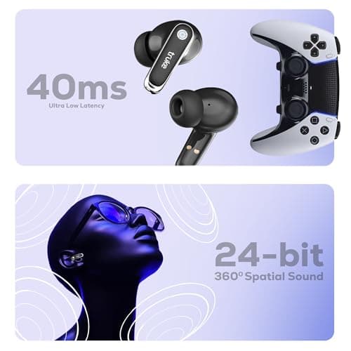 truke New Launch Mega 12 True Wireless in Ear Earbuds W/ 24-Bit Spatial Audio, Premium Leather Textured Design, 70H Playtime Fast Charge Buds, 13mm Drivers TWS, Low Latency, ENC (Ash Black) 3