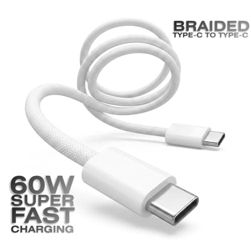 HYBRIXX Arch 60 Type C to Type C Cable [1M, White], 60W PD Fast Charging Finely Braided Slim Cord for iPhone 17/16/15, Samsung S26/S25/S24, iPad, MacBook, Google Pixel, Laptops & Tablets 4