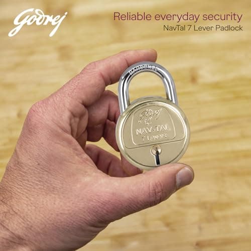 Godrej Padlock | Navtal 7 Lever with 21mm Shut Height | 65mm | Heavy Duty Brass Lock with Hardened Steel Shackle | 4 Keys | for Main Doors, Gates, Shutters, Lockers & Warehouses | 1 Yr Warranty 3