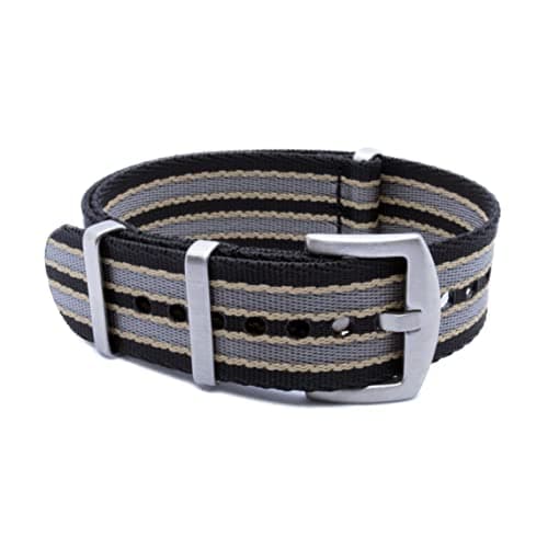 WAMD Seat Belt NATO Nylon Fabric Watch Straps/Bands - Choice of Colour & Width (Black, Beige and Gray, 22 mm)