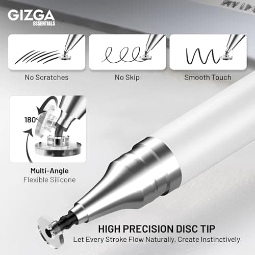 Gizga essentials 2 in 1 Universal Stylus Pen for All Touchscreen Devices| Fine Point Disc Tip & Soft Rubber Tip Touch Pen for iPad/Pro/Air/mini, iPhone, iOS/Android, Tablets, Smartphones (White) 4