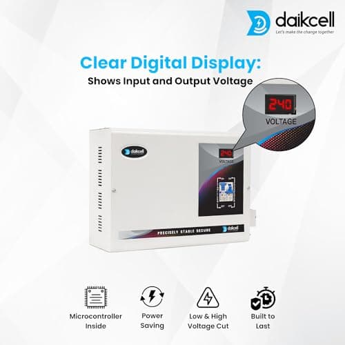 daikcell 10 KVA 130V - 300V Heavy Duty Mainline Voltage Stabilizer for Single Phase Home - 8000W (40 Amps Load) with 1+4 Years Warranty - DSR017 (White) 3