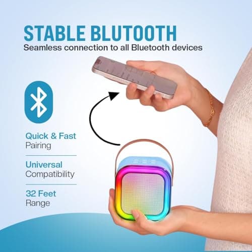 INDIA'S NO.1 Mini Karaoke bluetooth speaker with wireless mic for singing, Wireless Mini Portable Bluetooth Speaker with Microphone & LED Lights, Karaoke Microphone Singing Speaker, Mini & Portable US 5