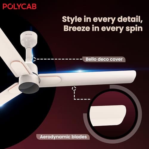 Polycab Wizzy Neo DLX 1200mm 5-Star BLDC, Remote Ceiling Fan for Living Room | 55% Energy Saving, High Air Delivery, 7 Speed Setting, Free Installation | 3-yr Warranty【Beige Rosegold】 2