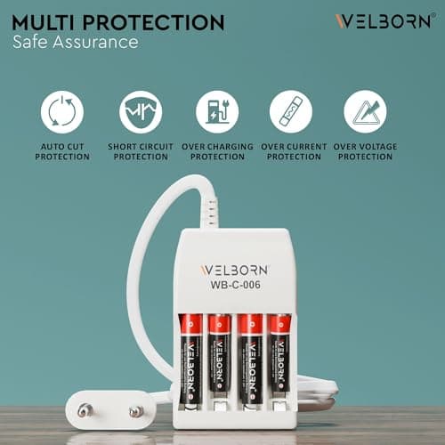 WELBORN WB-C-006/PCR AA/AAA Battery Charger (4 Cells) – Smart Charging for NiMH/NiCd Batteries with LED Status Indicator 4