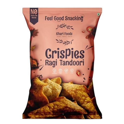 Khari Foods Ragi Crispies 50g, Tandoori Flavoured Chips, No Palm Oil, No Maida, Millet Goodness, Fibre Rich, Zero Cholestrol, Gluten Free Vegan Snacks