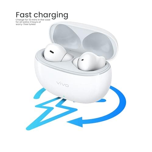 Vivo TWS 3e Wireless Earbuds, Up to 42H Playtime, IP54 Water Resistant, Dual Device Connection, 3 Hours Playback in 10 Minutes, Touch Controls, 5.3 BT, 88ms Low Latency for Gaming (Bright White) 3