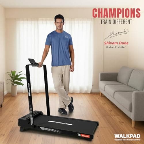 PowerMax Fitness Walkpad 3HP Compact Motorized Treadmill for Home-Office Use with Remote Control,Joggingpad for Max User 110Kg,Top Speed 10Km/H,1000X400Mm Running Deck,LED Display,iPad Holder,Black 2