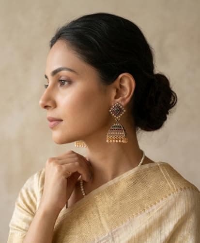 NILARA Kundan Jhumka Earrings for Women | Gold Plated Traditional Temple Jewellery | Antique Dome Jhumki | Bridal Wedding Party Fashion Ethnic Earrings for Women and Girls | Bridal Earring Kundan (Red 2