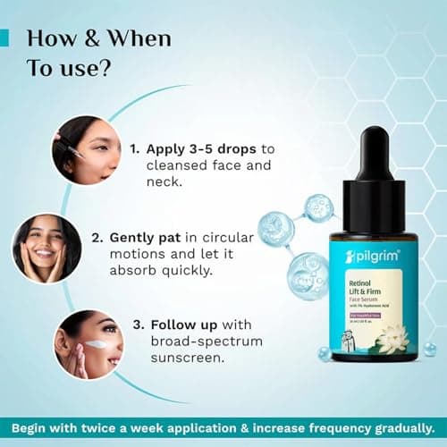 PILGRIM Korean 0.5% Retinol & 1% Hyaluronic Acid Lift & Firm Anti Aging Serum | Retinol serum for face| Reduce Fine Lines & Wrinkles|For Men & Women |All Skin Types|30ml 6