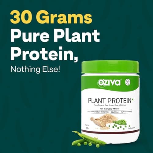 OZiva Plant Protein for Everyday Fitness | 30g Protein - Pea Isolate | Complete Plant Protein Powder | No Added Sugar, Certified Clean & Vegan (Unflavoured, 500g) 2