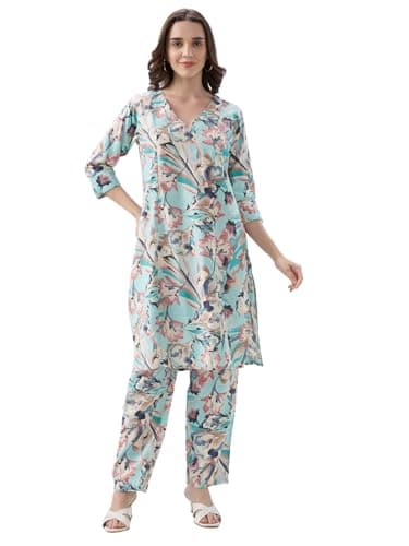 AV2 Maternity Nursing and Feeding Kurta Set | Nursing Zippers | Pre and Post Pregnancy | Raw Silk | Kurta Pant Set | Coord Set Blue Large 4182