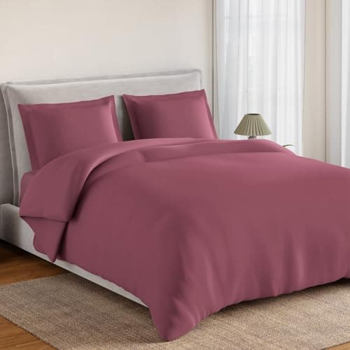 Spaces Everyday Essential 100% Cotton 170 TC Percale Solid Fitted King Sheet with 2 Pillow Covers|Super Soft, Safe for Skin & Breathable - 183 x 198Cm + 30Cm - Dark Pink 2