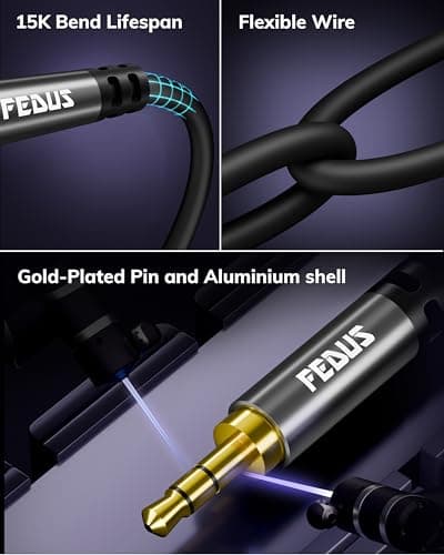 FEDUS BASSX 3.5mm Audio Extension Cable,(TRS, No Mic support) 5 Meter Male to Female Aux Extender Cord, Gold Plated Jack for Headphones, Car Stereo, Speakers, PC, Laptop, Earphone, Headphone, Tablet 4