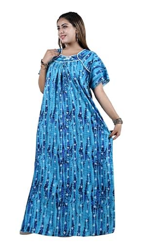 Bejod's Collection Women's Nighty Women Cotton Maxi Nightdress – Printed Floral Full-Length Nightgown, Plus Size Loose Fit Sleepwear Summer Nightwear for Women XL-3XL (Blue, XXL) 3