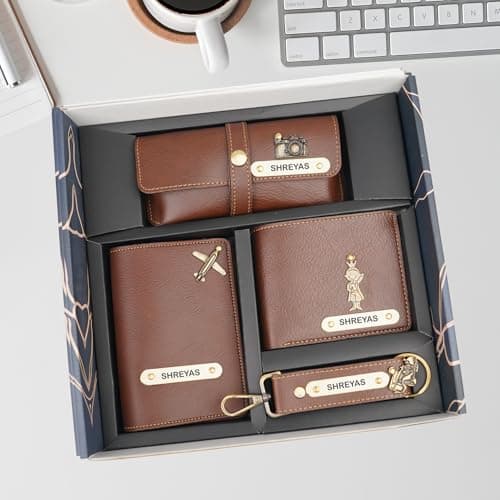 YOUR GIFT STUDIO Personalized Name & Charm Leather Wallet Mens Combo Gift Set Nexon Leather | Customized Birthday Anniversary Office Gifts for Man | Customized Gift Hamper for Men (Brown) 2