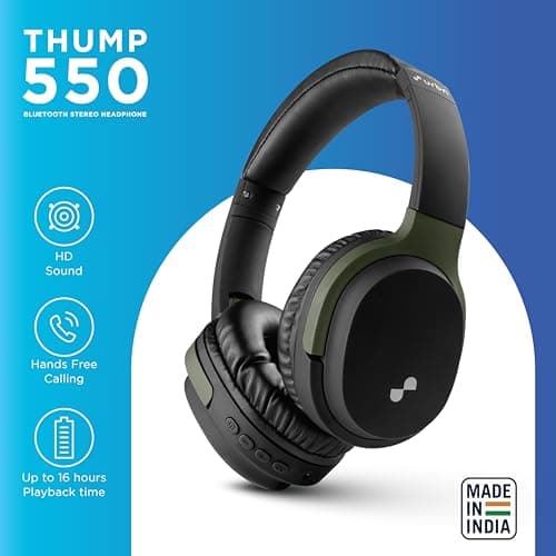 URBN Thump 550 Bluetooth 5.4 Wireless On Ear Headphone | HD Sound | Deep Bass | in-Built Mic | Type-C Charging | Foldable | Aux | Micro SD Card | 1 Year Replacement Warranty (Camo) 2