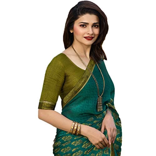 RAJESHWAR FASHION WITH RF Women's Silk Printed Saree With Lace Border & Blouse Piece(Mehendi) 4