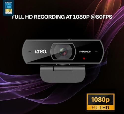 Kreo Owl Full HD 1080P 60 FPS Webcam with Auto-Focus and Built-in Dual Digital Mic, Plug and Play Setup for Video Call, Streaming, YouTube and More, Built-in Privacy Shutter with 360 Rotation (Black) 2