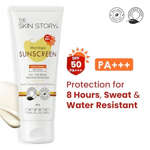 The Skin Story Moringa Sunscreen SPF 50 | Broad Spectrum UVA & UVB Protection | For Men and Women | Anti-Aging Formula with Moringa Oil | Water & Sweat Resistant | for All Skin Types 40g 3