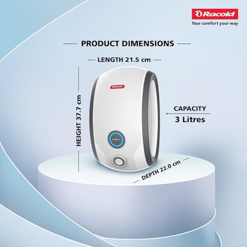 Racold Altroi+ 3L 3KW Vertical Instant Water Heater (Geyser) White with Free Standard Installation & Pipes Smart LED Ring Free Electric Plug Convenient for Kitchen & bathroom, Wall Mounting 3