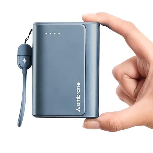 Ambrane 20000mAh 35W Fast Charging Small Pocket Size Powerbank, Hanging InBuilt Type C Cable, Type C PD & USB Output for iPhone, Android Mobiles & Other Devices (PowerMini 20, Blue)