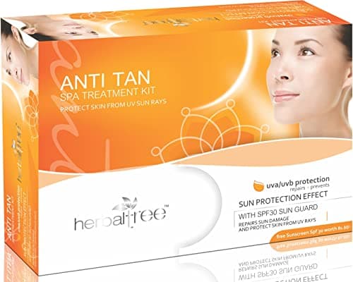 Herbal Tree D-Tan Facial Kit 6-Step Tan Removal & Brightening Treatment | Deep Cleanse + Exfoliate + Massage + Pack + Serum | Vitamin C & Niacinamide | Protection from UVA & UVB | Suitable for All Ski
