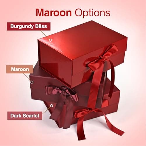 RBS® - Red Gift Box for Packing (23x16x10 Cm) With Satin Ribbon Valentine's Day Empty Return Gift Hamper Box Holds Upto 5 Kg Maroon Gift Boxes for Presents Reusable Gift Packing Box (Burgundy Bliss) 6