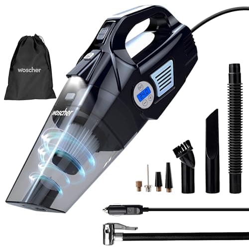 Woscherr AirVac Pro Car Vacuum Cleaner 2in1 & Tyre Inflator for Car and Bike 150 PSI |120 Watt Car Vaccine Cleaner High Power 5500PA Handheld|LED Light| Auto Shut Off| Wet/Dry Use