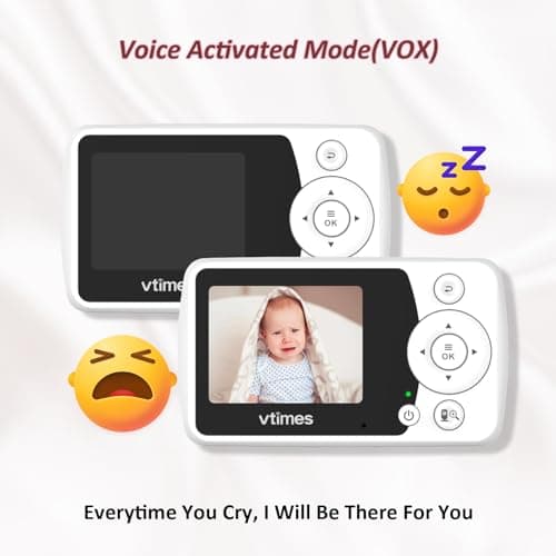 VTimes Baby Monitor with Camera and Audio, No WiFi, 2.4" LCD Screen, Two-Way Talk, Portable, Night Vision, 1000ft Range, Temperature Sensor, Alarm and Lullaby, for Baby Shower 5