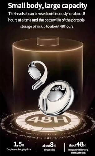VEHOP Ear Spin OWS Open Ear TWS Earbuds | 48Hrs of Playtime | Bluetooth v5.4 with AI-ENC | Skin Friendly Ear Hook | Environmental Awareness | 45ms Low Latency Gaming | IPX5 Water Resistance. (Beige) 4