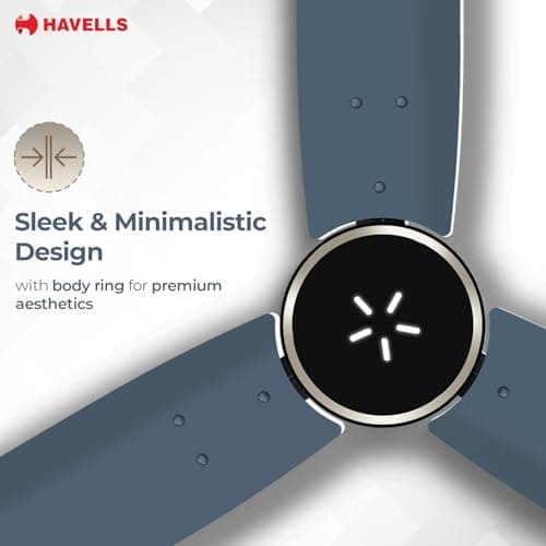 Havells EPIC SIGNIA BLDC Ceiling Fan 1200mm, 5 star, LED Speed Indicator, 380 RPM, Up to 65% Savings,Reverse Rotation,4 Speed Modes,Low Wattage 30W,Low Noise,Air Flow:225 CMM, Denim Blue 3