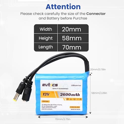 Evtics® 12V Li-ion Battery Pack 2600mAh 3S 18650 Rechargeable Lithium-ion Battery (11.1V–12.6V) for Power Banks IoT Devices Bluetooth Speakers Robotics & Industrial Applications 5
