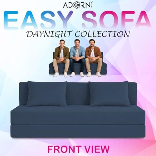Adorn India Easy 3 Seater Sofa Cum Bed | Velvet Fabric | Dark Grey | Plain Design | 6x5 Ft | Comfortable Seating | Washable Cover | Perfect for Home & Office 3